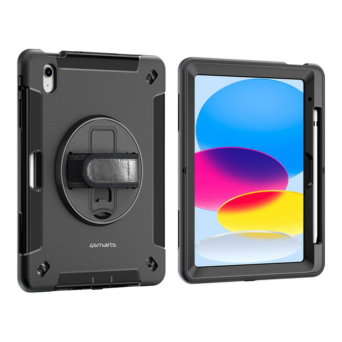 4smarts Funda Rugged Case Grip para Apple iPad 10.9 Pulgadas 10ª Generación (2022) - Resistente a Golpes con Pulsera - Negro
