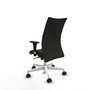 Silla Albacete confidente con mecanismo Sincro tapizada con Tela color Negro. Equipada con Base poliamida blanca, Brazos 1D y Ruedas 65mm nailon