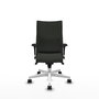 Silla Albacete confidente con mecanismo Sincro tapizada con Tela color Negro. Equipada con Base poliamida blanca, Brazos 1D y Ruedas 65mm nailon