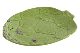 DKD Home Decor Set de 4 Platos de Gres Alcachofa Verde, 26,5x22x3 cm