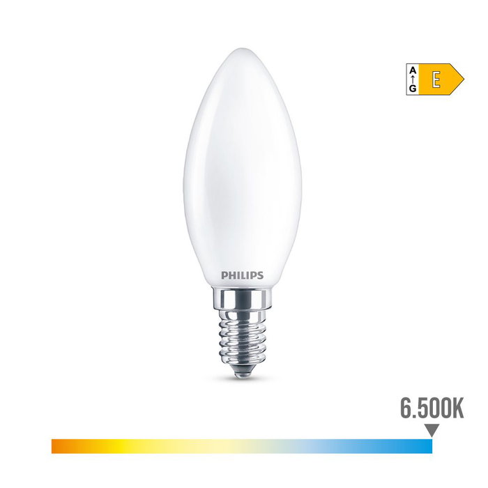 Philips Bombilla vela LED E14 6,5W 806lm 6500K Luz Fría Ø3,5 x 9,7 cm Philips Bombilla vela LED E14 6,5W 806lm 6500K Luz Fría Ø3,5 x 9,7 cm