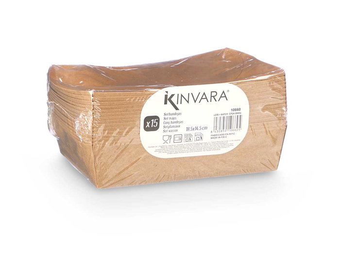 Kinvara Set 15 Bandejas Servicio Kraft Pequeñas Marrón 23.5 x 18 x 8.8 cm Papel (Set de 24)