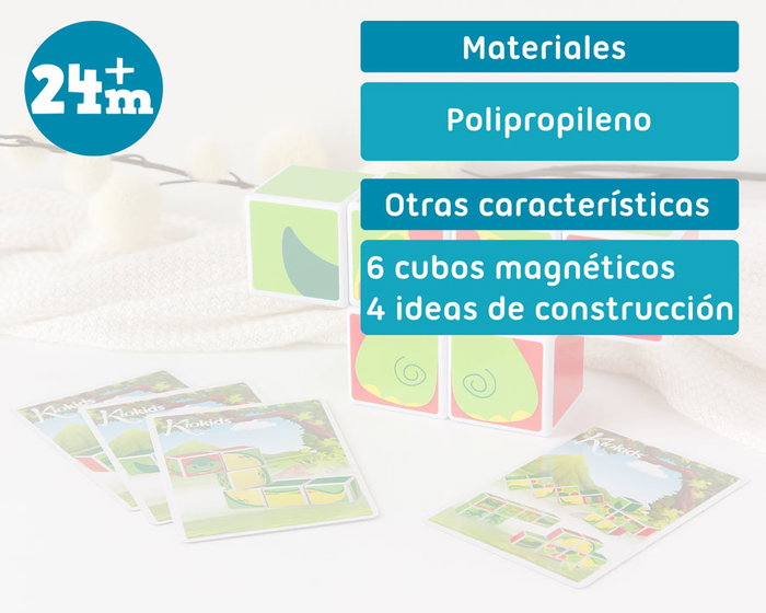 KioKids Puzzle Magnético de Actividades con 6 Cubos y Tarjetas para Crear Animales