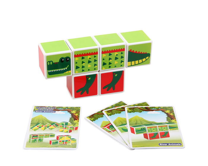 KioKids Puzzle Magnético de Actividades con 6 Cubos y Tarjetas para Crear Animales