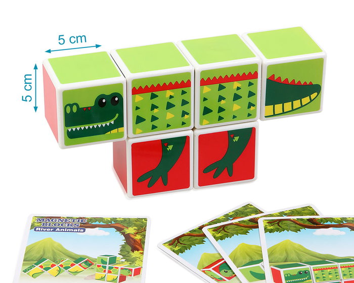 KioKids Puzzle Magnético de Actividades con 6 Cubos y Tarjetas para Crear Animales
