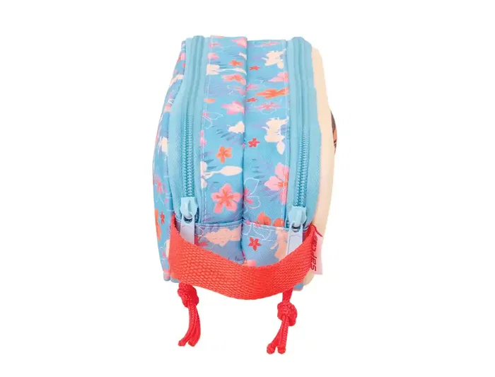 Safta Estuche Portatodo Doble Bolso Escolar, Colección Vaiana, 3D con dos cremalleras, Dimensiones 80x210x60 mm