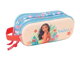 Safta Estuche Portatodo Doble Bolso Escolar, Colección Vaiana, 3D con dos cremalleras, Dimensiones 80x210x60 mm