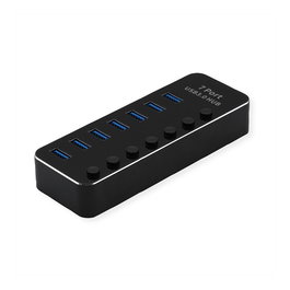 ROLINE 14.02.5057 Hub USB 3.2 Gen 1 para Notebook, 7 Puertos USB 3.0 Tipo A Individuales, 5120 Mbit/s, Aluminio Negro