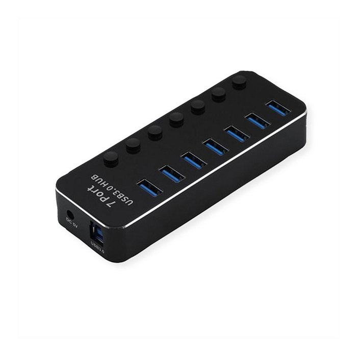 ROLINE 14.02.5057 Hub USB 3.2 Gen 1 para Notebook, 7 Puertos USB 3.0 Tipo A Individuales, 5120 Mbit/s, Aluminio Negro