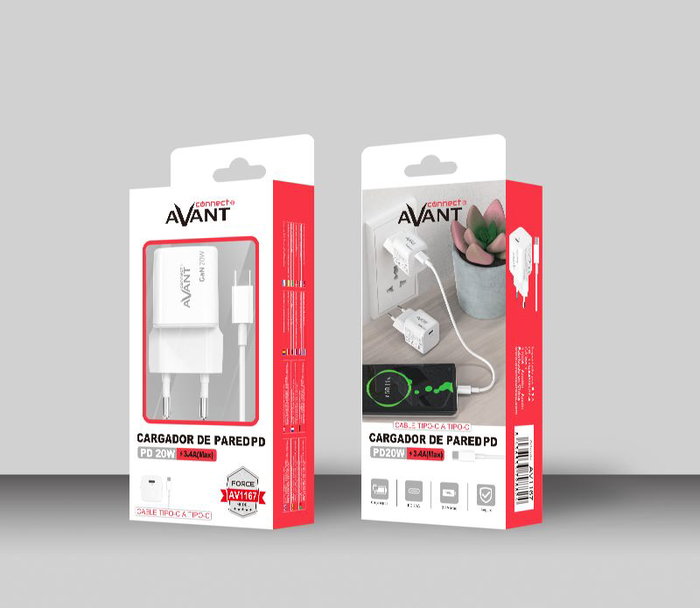 AVANT CONNECT Cargador de corriente PD 20W GaN con cable tipo C 1m AVANT CONNECT Cargador de corriente PD 20W GaN con cable tipo C 1m