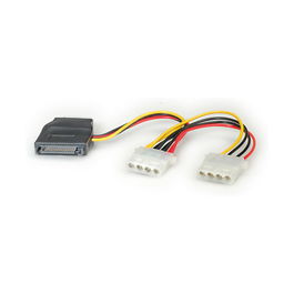 ROLINE 11.03.1040 Adaptador Y-Adapter Cable SATA 15 pines a 3x 4 Pol. HDD Macho/Hembra Negro Rojo Blanco Amarillo 0.2m