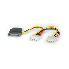 ROLINE Adapterkabel Y 11.03.1040, Cable Adaptador SATA 15 Pines Macho/Hembra 0.2 m para HDD, Color Negro/Rojo/Blanco/Amarillo