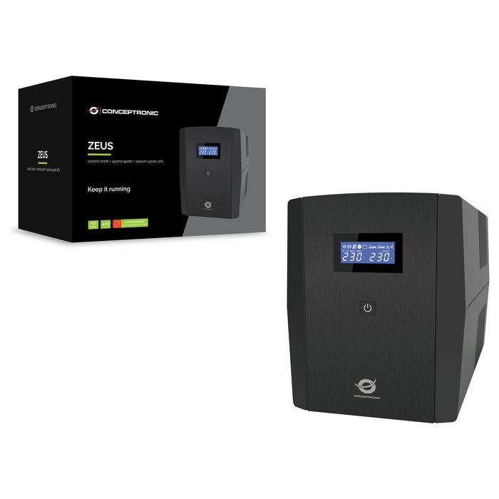 Conceptronic ZEUS03G SAI UPS Interactiva 1200VA 720W 4 Tomas UK AVR USB RJ45 con Batería Plomo-ácido LCD Negro