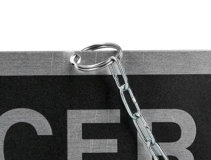 Blanca Letrero Aluminio Serigrafiado Abierto Cerrado con Cadena Ventosa 232x74 mm