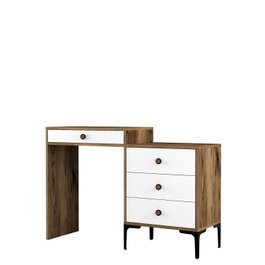 Hanah Home Mesa de Maquillaje Lizbon 551, Moderna, Blanca y de Nogal, Elegante con Patas Metálicas, Mueble de Tocador Funcional para Dormitorio