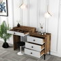 Hanah Home Mesa de Maquillaje Lizbon 551, Moderna, Blanca y de Nogal, Elegante con Patas Metálicas, Mueble de Tocador Funcional para Dormitorio