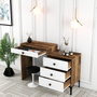 Hanah Home Mesa de Maquillaje Lizbon 551, Moderna, Blanca y de Nogal, Elegante con Patas Metálicas, Mueble de Tocador Funcional para Dormitorio
