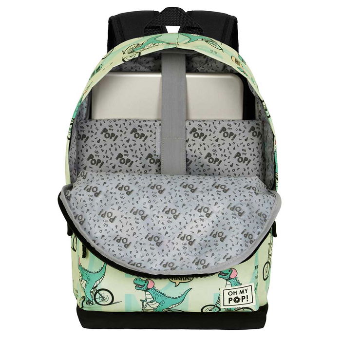 Oh My Pop Mochila HS FAN 2.0 Dinorrr Urbana Ligera con Compartimento y Bolsillo Electrónico Verde