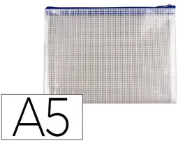 Q-connect Bolsa Multiusos Malla DIN A5 con Cremallera Azul para Almacenamiento de Documentos y Materiales