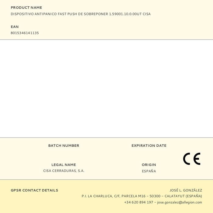 Cisa Dispositivo Antipanico Fast Push de Sobreponer 1.59001.10.0.00ut Cierre Lateral Hoja Activa Cisa Dispositivo Antipanico Fast Push de Sobreponer 1.59001.10.0.00ut Cierre Lateral Hoja Activa