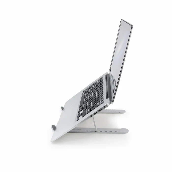 Dicota D31889 Soporte para Ordenador Portátil y Tablet, Ajustable en Altura, Aluminio y Silicona, Negro y Plata