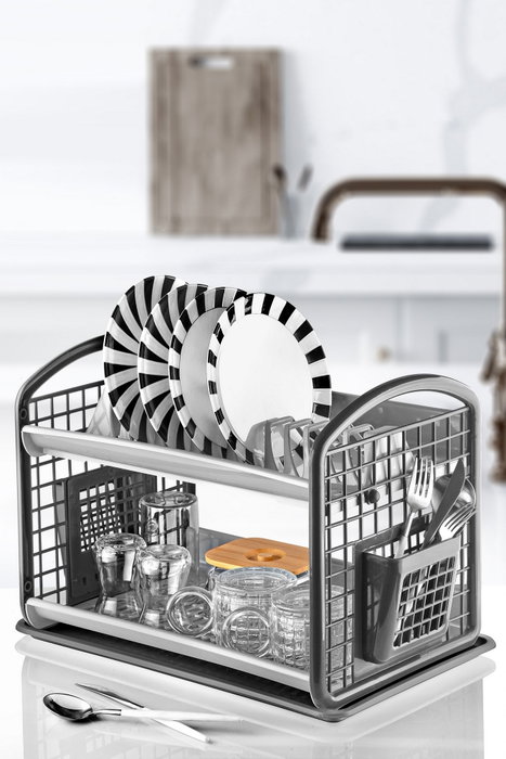 Hermia CFTKTLBLS Escurreplatos de Plástico Antracita 30x45x35 cm Organizador de Cocina