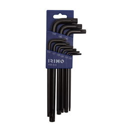 Irimo Juego de 9 Llaves Allen Acodadas Torx® T10-T50 en Estuche Petaca, Ref. 458-9-H, Largas, Pavonadas, con Medida Grabada por Láser