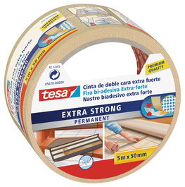 Cinta Adhesiva Doble Cara Tesa Moquetas Rollo 5X50 Extra Fuerte