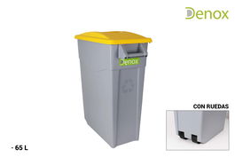 Denox Cubo Basura Reciclaje 65L Cerrado Amarillo 29 cm Ancho x 67 cm Alto x 59 cm Largo (2 Unidades)