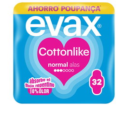 Evax COTTONLIKE Compresas Normal Alas, 32 unidades - Para días de flujo ligero, con alas para mejor sujección y protección