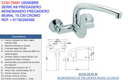 Genebre Grifo K8 Monomando Fregadero Pared 15 cm
