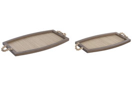 DKD Home Decor Set de 2 Bandejas de Madera Marrón 54x34x2 cm
