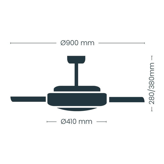 Cristalrecord Ventilador de techo LED 3 aspas retráctiles 890 cm 39 W 4290 lm negro regulable CCT mando distancia