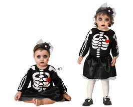 Disfraz Vestido Esqueleto Negro con Falda Brillante para Bebé 6-12 Meses
