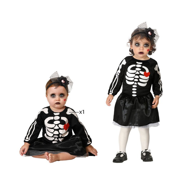 Disfraz Vestido Esqueleto Negro con Falda Brillante para Bebé 6-12 Meses Disfraz Vestido Esqueleto Negro con Falda Brillante para Bebé 6-12 Meses
