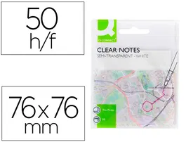Q-connect Bloc de notas adhesivas removibles 76x76 mm plástico translucido blanco 50 hojas