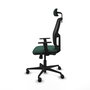 Silla de oficina Alfera con mecanismo Sincro tapizada con Tela color Verde botella y malla color Negro. Equipada con lumbar 1D, Brazos 1D, Cabecero 2D y Ruedas 65mm nailon