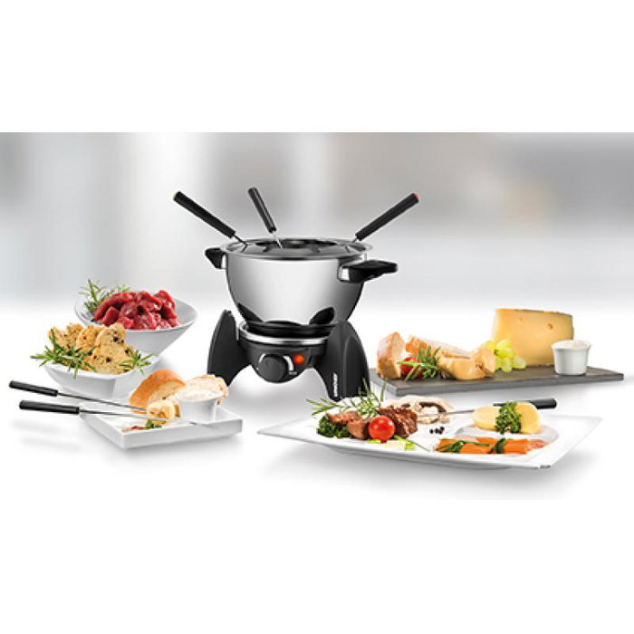Unold 48615 - Fondu eléctrico, 0.8 litros para 6 personas, acero inoxidable, color negro Schwarz