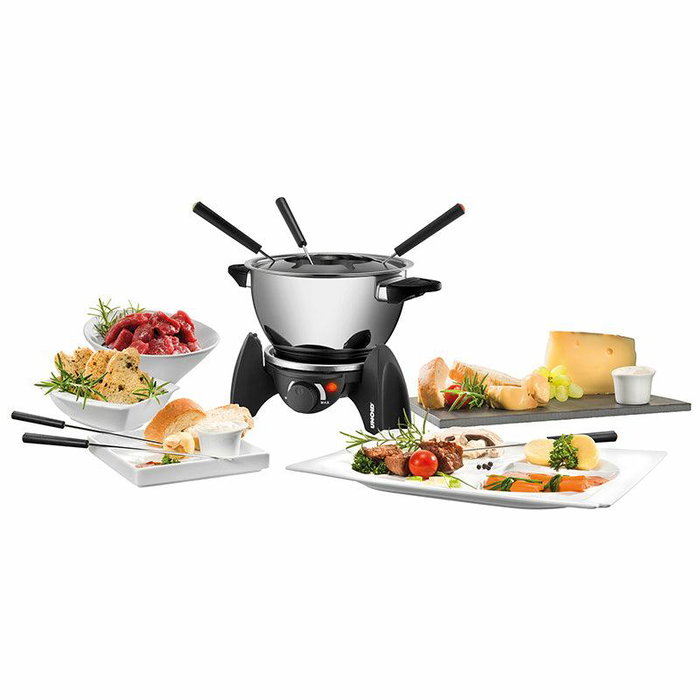 Unold 48615 - Fondu eléctrico, 0.8 litros para 6 personas, acero inoxidable, color negro Schwarz