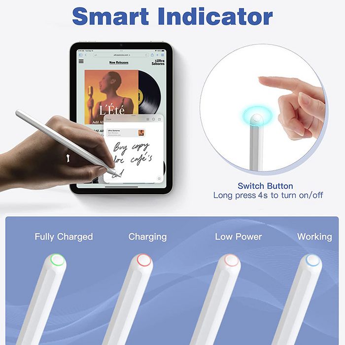 eSTUFF Lápiz Activo para iPad Pro/Air/mini con Carga Magnética y USB-C - Punta POM 1.2mm para Dibujar, Notas y Edición Precisas
