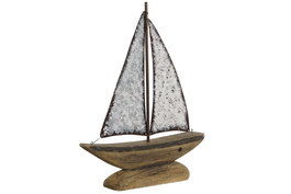 DKD Home Decor Decoración Velero Antique Paulownia y Metal Natural/Blanco