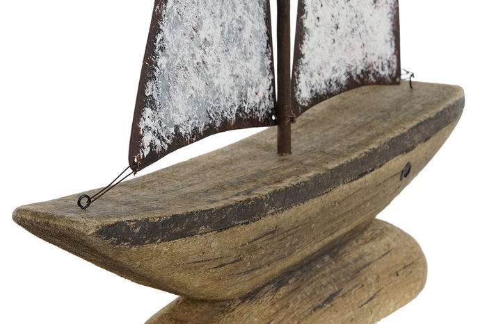 DKD Home Decor Decoración Velero Antique Paulownia y Metal Natural/Blanco