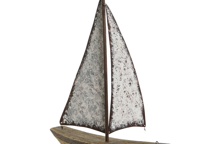DKD Home Decor Decoración Velero Antique Paulownia y Metal Natural/Blanco