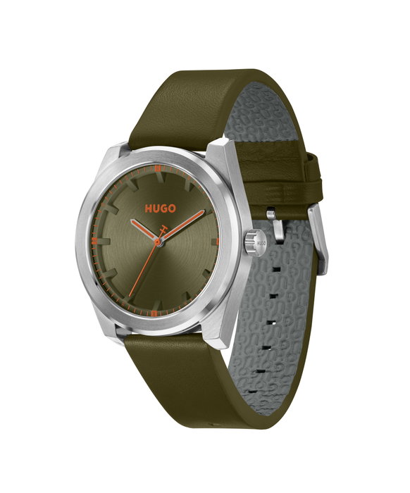 Hugo Reloj para Hombre con Esfera Verde y Correa de Piel