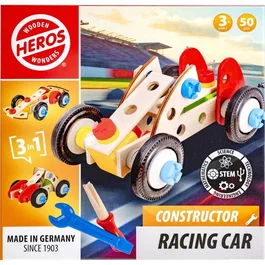Heros Constructor Coche de Carreras - 50 piezas Madera FSC - HER4255870200067 - 3 años+