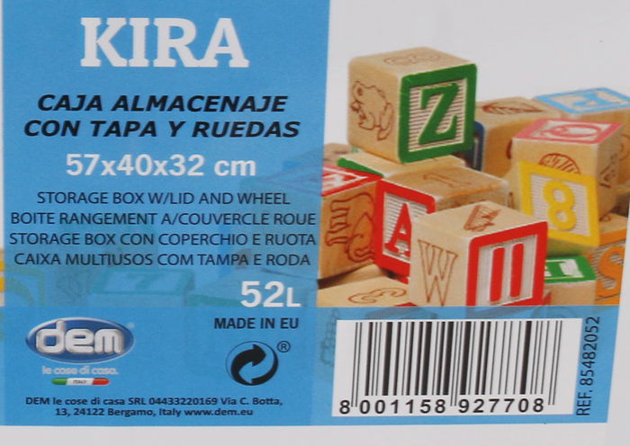 Dem Caja Almacenaje C/Tapa 52L con Ruedas "Kira" 57 x 40 x 32 cm (4 Unidades) Dem Caja Almacenaje C/Tapa 52L con Ruedas "Kira" 57 x 40 x 32 cm (4 Unidades)