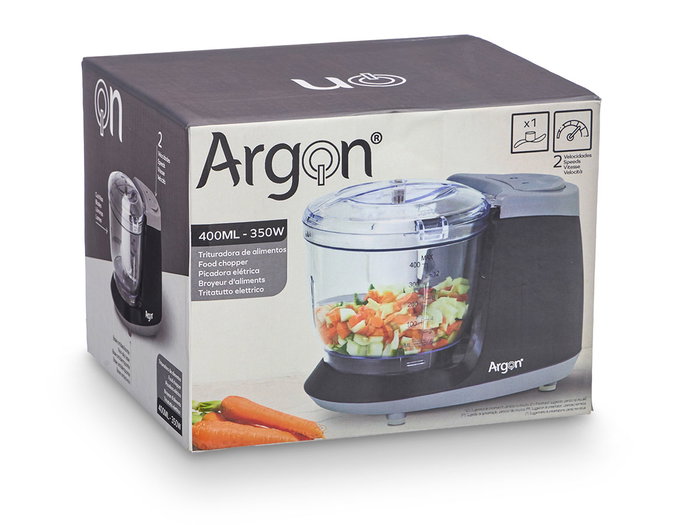 Argon Trituradora 2 Velocidades y 2 Cuchillas, 350W, Capacidad 400 ml, Dimensiones 20x14.5x13 cm, Color Gris/Negro/Plata/Transparente (Set de 6)