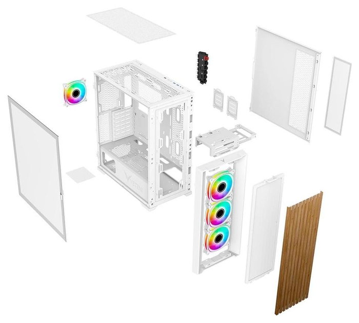 Veteni Woody VT-WOODY-01WH Torre PC White Middle Tower ATX Cristal Templado USB-C
