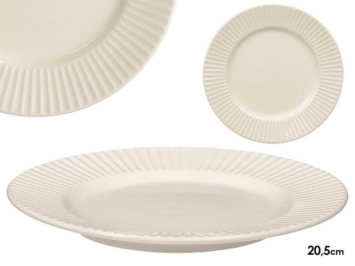 VESSIA Plato de Postre de Porcelana con Relieve de Rayas Blanco 20,5 cm VESSIA Plato de Postre de Porcelana con Relieve de Rayas Blanco 20,5 cm