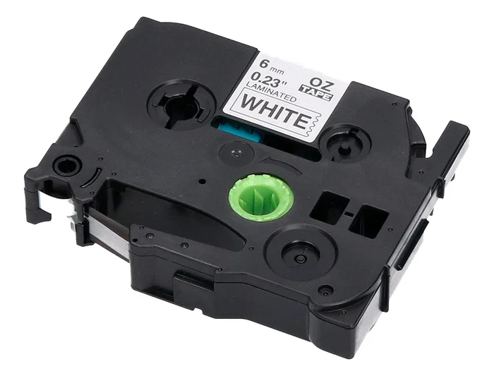 Q-connect Cinta TZE-211 Blanco y Negro 6mm x 8m para Rotuladoras Brother - Consumible de Etiquetado para Oficina, Taller y Tienda